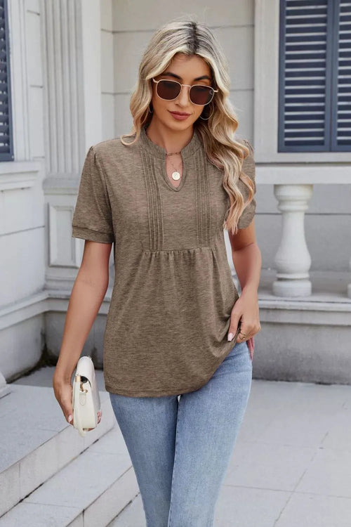 Notched Short Sleeve Top